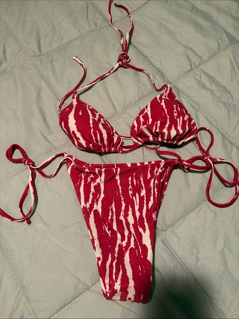 A Classy Chic Boutique Red & White Zebra Print String Bikini